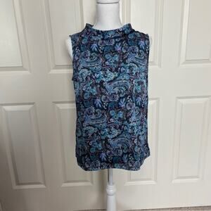 Talbots Size 8 Sleeveless Blouse Purple & Blue Paisley Casual | Day to Night Top